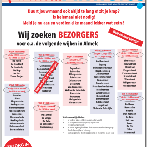 Vacature bezorgers gezocht in Almelo