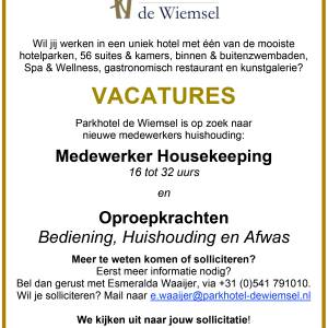 Vacature parkhotel de Wiemsel